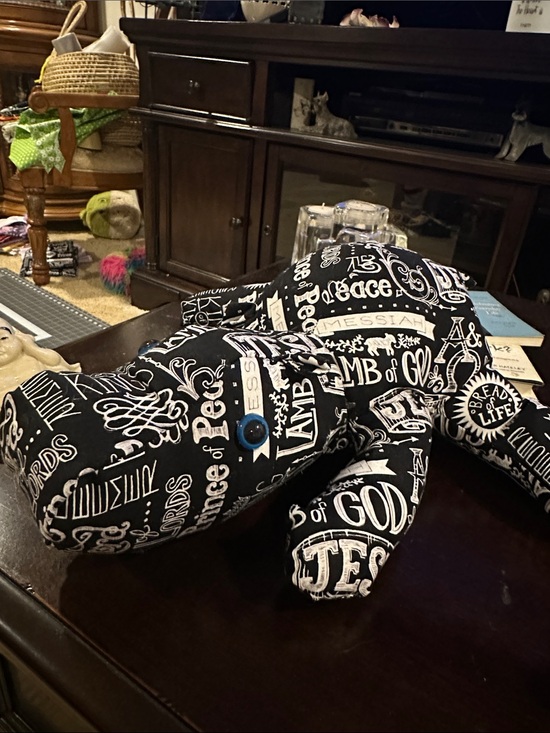 Handmade Other - Handmade Hippo Black & White God’s Words Print Plush Dog